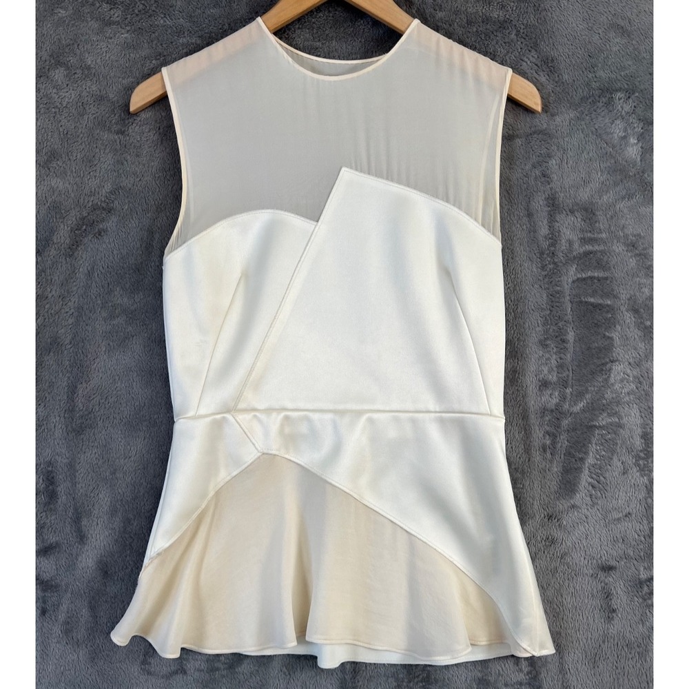 3.1 Philip Lim Paneled Peplum Top Sz 4 Ivory Satin Silk Chiffon Date Night